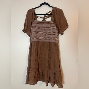 Perch Dress Womens Size 1XL Brown Peasant Cottagecore Ruffled Short Sleeve
